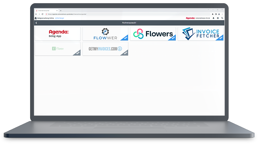 Im Agenda Unternehmens-Portal integrieren Sie Ihr favorisiertes Vorerfassungssystem.