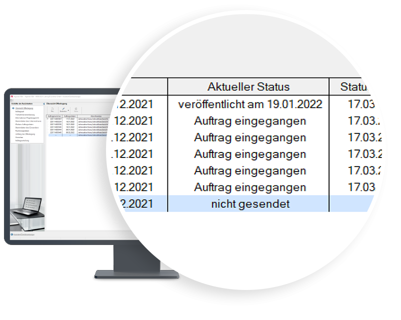 In der Übersicht erhalten Sie einen schnellen Einblick in den aktuellen Status aller eingereichten Offenlegungs-Anträge.