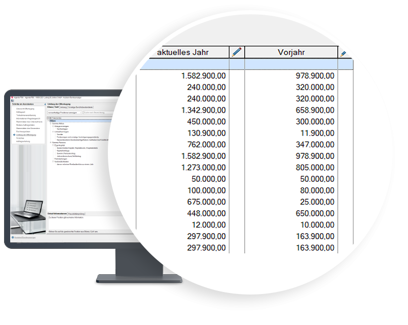 Der Assistent Bundesanzeiger übernimmt alle benötigten Unternehmenszahlen automatisch und fügt – falls vorhanden – auch die Vorjahreszahlen hinzu.