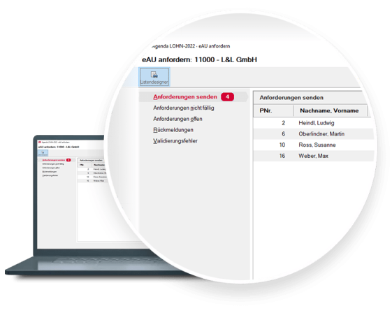 Unter „Anforderungen senden“ werden alle Arbeitnehmer angezeigt, bei denen die Vorlagepflicht erreicht ist.