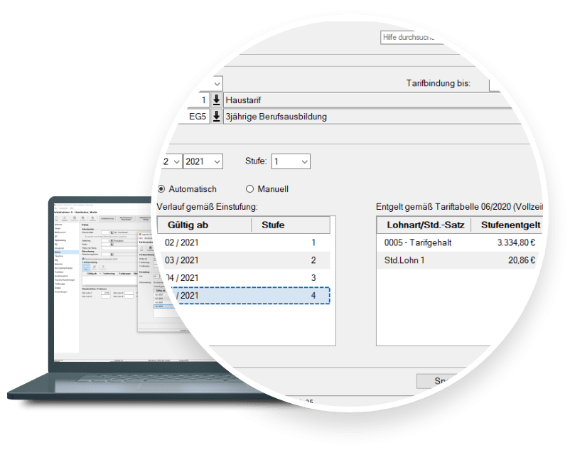 In der Maske zur Tarifzuordnung ist auf einen Blick erkennbar, wie viel Entgelt ein Mitarbeiter mit einer bestimmten Tarifstufe bekommt. 
