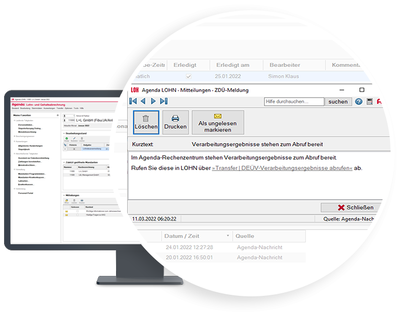 Mitteilung aus dem Agenda-Rechenzentrum, dass neue Rückmeldungen der Sozialpartner zum Abruf bereitstehen.