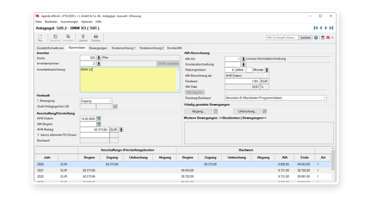 Anlagegüter erfassen Sie in der Software einfach und komfortabel.​