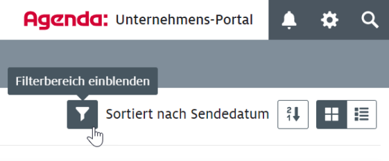 Darstellung der Filterfunktion des Agenda Unternehmens-Portals