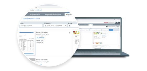 Darstellung der Filterfunktion des Agenda Unternehmens-Portals