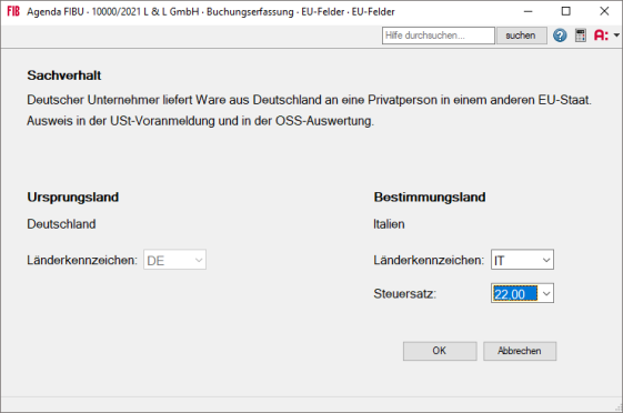 Beispiel für die Buchungserfassung in der Agenda-Software