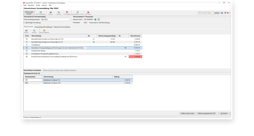 Umsatzsteuer-Voranmeldung in der Rechnungswesen-Software