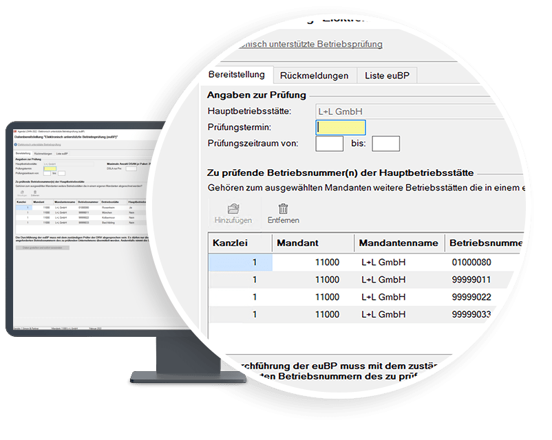 Die euBP erstellen und versenden Sie mit Agenda in ein und derselben Maske.
