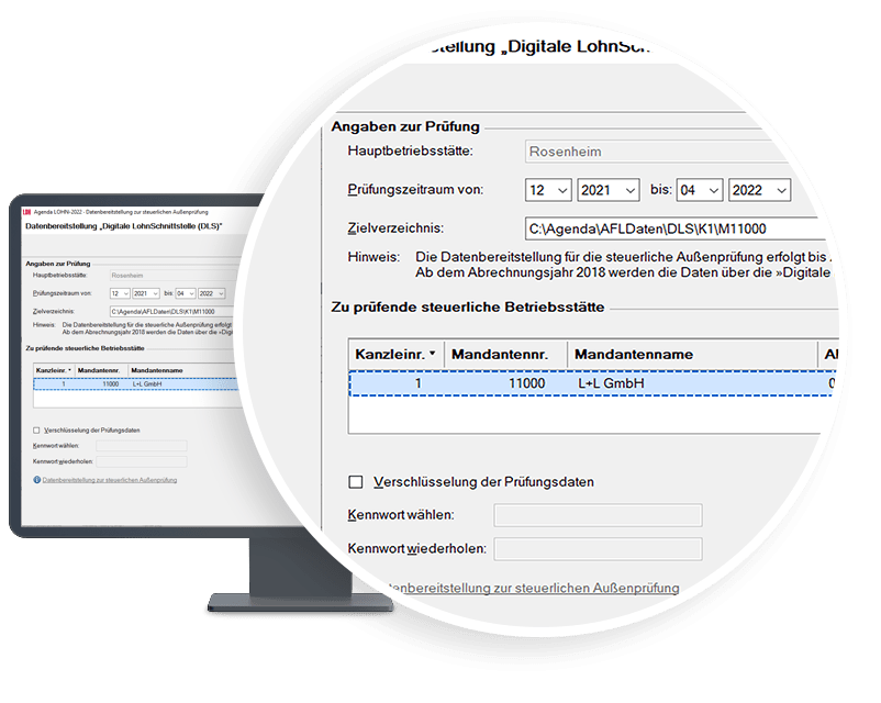 Die Prüfungsdatei erstellen Sie mit Agenda Lohn- und Gehaltsabrechnung in wenigen Schritten.